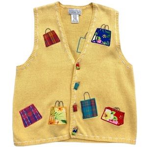 Mandal Bay Yellow Embroidered Sweater Vest Womens M